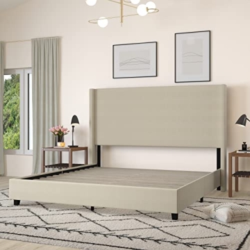 Merrick Lane King Platform Bed with Wingback Headboard
