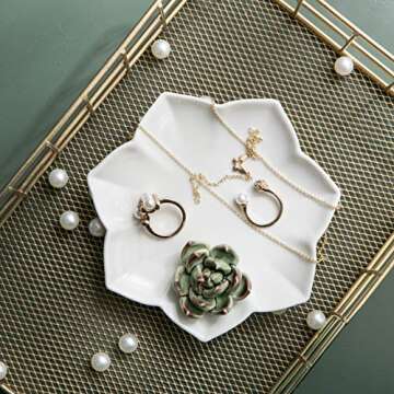 Kimdio Ring Holder Succulents Jewelry Dish Trinket Tray Necklace and Earring Holder for Women Home Decor Birthday Wedding Gift for Mom, Friend, Girlfriend