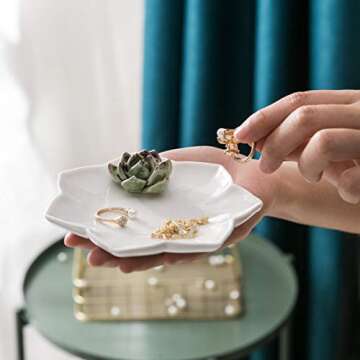 Kimdio Ring Holder Succulents Jewelry Dish Trinket Tray Necklace and Earring Holder for Women Home Decor Birthday Wedding Gift for Mom, Friend, Girlfriend
