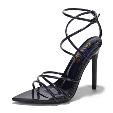 Cape Robbin Nabil Sexy Strappy Stiletto Heels for Women - Elegant Black Heeled Sandals Size 10