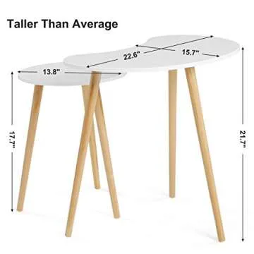 SONGMICS 17.8 in ~ 21.6 in Height, Round Nesting End Side Coffee Table, “Daffodil Series”, Solid Pine Legs, Mid-Century Modern Style Kid's Room, Nature White ULET06WN