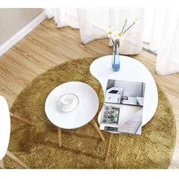 SONGMICS 17.8 in ~ 21.6 in Height, Round Nesting End Side Coffee Table, “Daffodil Series”, Solid Pine Legs, Mid-Century Modern Style Kid's Room, Nature White ULET06WN