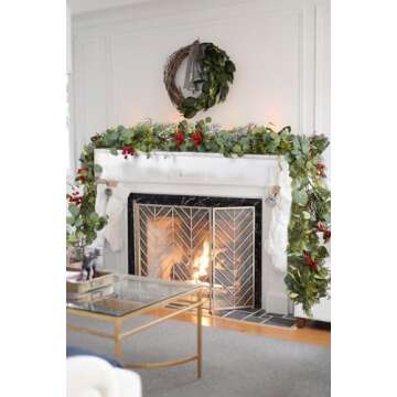 DearHouse 6ft Pine Garland Christmas, Artificial Greenery Garland Christmas Cypress Garland with Red...