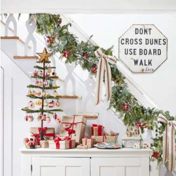 DearHouse 6ft Pine Garland Christmas, Artificial Greenery Garland Christmas Cypress Garland with Red Berries and Eucalyptus Leaves for Holiday Season Mantel Fireplace Table Runner Centerpiece Decor