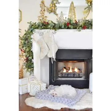 DearHouse 6ft Pine Garland Christmas, Artificial Greenery Garland Christmas Cypress Garland with Red Berries and Eucalyptus Leaves for Holiday Season Mantel Fireplace Table Runner Centerpiece Decor