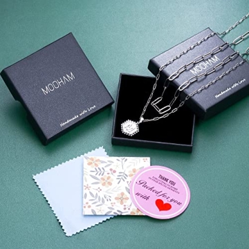 M MOOHAM Silver Layered Initial Necklaces - Elegant Jewelry Gift