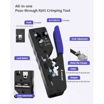 VCELINK Pass Through RJ45 Crimp Tool - Professional Multi-Connector Crimper for All Networking Needs