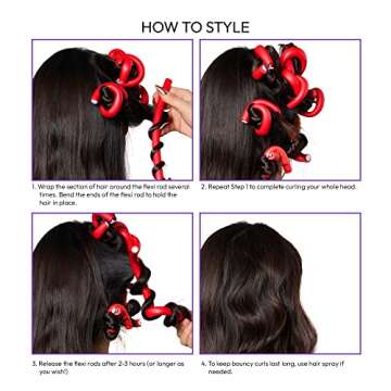 Red by Kiss Flexi Rods - Heatless Hair Curler for 90S Glamorous Bouncy Curls Beach Waves, No Slips, Sleep Styler (7" Length, 11/16" Diameter)