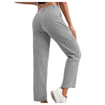 SweatyRocks Women's High Waisted Plaid Straight Leg Cropped Pants with Pockets