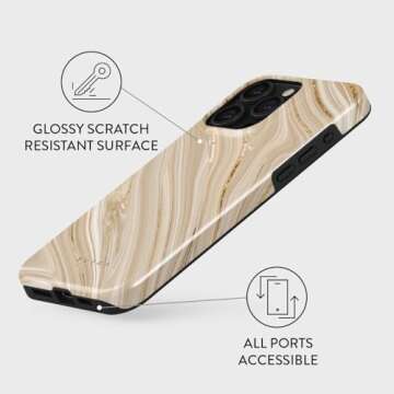 BURGA Phone Case for iPhone 15 Pro Max - Cute, Trendy, Aesthetic, Pattern Phone Cover, Hard Shell Protection - fits Apple iPhone 15 Pro Max Case for Women Men, Nude Glitter Marble