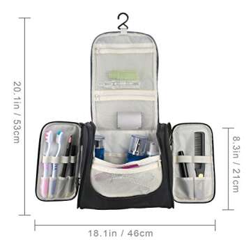 ProCase Toiletry Bag with Hanging Hook, Organizer for Travel Accessories, Makeup, Shampoo, Cosmetic, Personal Items, Bathroom Storage with Hanging, Large, Black