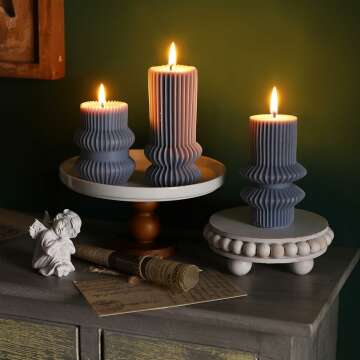 Scented Ribbed Pillar Candles Set - Modern Design