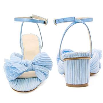 MUCCCUTE Women's Bow Knot Heeled Sandals Ankle Buckle Strap Chunky Heeled Open-toe Comfortable Wedding Party Fashion Heeled