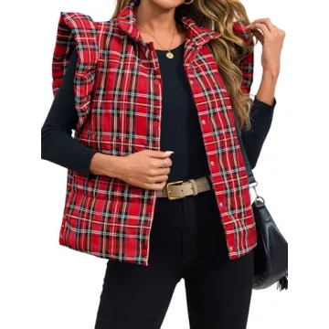 Tankaneo Womens stylish plaid puffer vest for warmth