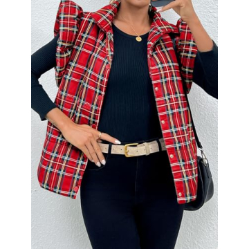 Tankaneo Womens stylish plaid puffer vest for warmth