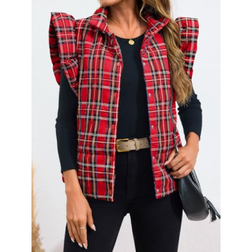 Tankaneo Womens stylish plaid puffer vest for warmth