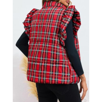 Tankaneo Womens stylish plaid puffer vest for warmth