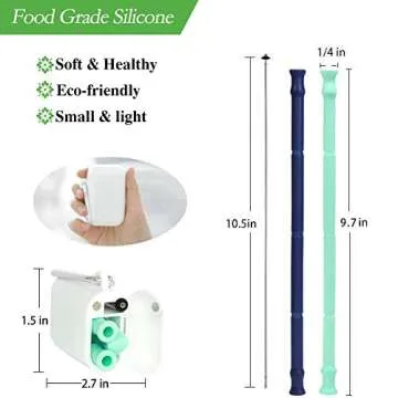 Yoocaa Silicone Straw, 9.7 Inch, Navy Blue&Green