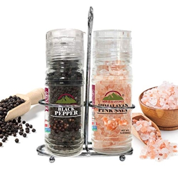 Himalayan Chef Pink Salt and Black Pepper Grinder Set – Refillable Glass Grinder, 5.3 Ounce, Non-G...