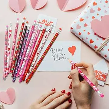 Kesote Valentine Pencils for Kids Heart Pencils with Erasers for Valentine's Day Gifts Party Favors Bags Goodie Bags Filler School Favors for Kids Classroom - Pack of 36
