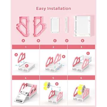 MUNBYN Label Holder for Rolls and Fan-Fold Labels, Thermal Sticker Roll Holder for Desktop Thermal Printer Shipping Supplies Industrial Paper, Pink