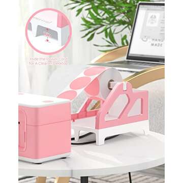 MUNBYN Label Holder for Rolls and Fan-Fold Labels, Thermal Sticker Roll Holder for Desktop Thermal Printer Shipping Supplies Industrial Paper, Pink