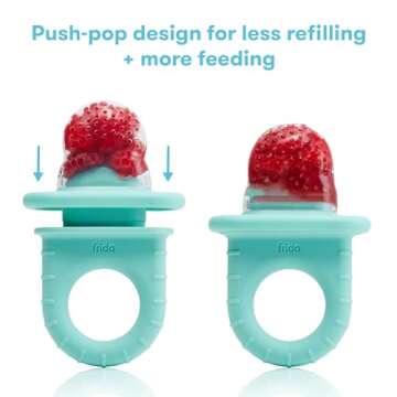 Frida Baby Push Pop Feeder, Baby Fruit Feeder to Safely Introduce New Foods, Valentines Day Gifts for Kids, Fresh + Frozen Food Silicone Feeder for Babies, BPA Free, Dishwasher Safe | 3 Count, Teal