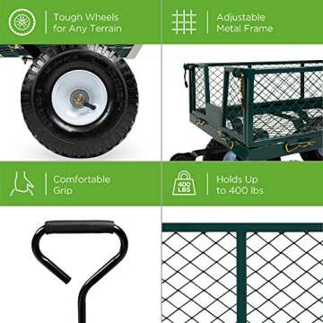 Best Choice Products Utility Garden Cart Wagon for Lawn, Yard w/Heavy-Duty Steel 400lb Weight Capacity, Removable Sides, Long Handle, 10in Tires - Green