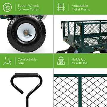 Best Choice Products Utility Garden Cart Wagon for Lawn, Yard w/Heavy-Duty Steel 400lb Weight Capacity, Removable Sides, Long Handle, 10in Tires - Green