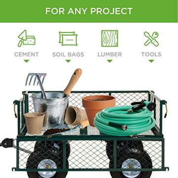 Best Choice Products Utility Garden Cart Wagon for Lawn, Yard w/Heavy-Duty Steel 400lb Weight Capacity, Removable Sides, Long Handle, 10in Tires - Green