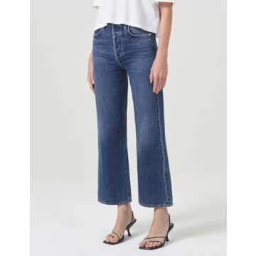 PHISOCKAT Wide Leg Jeans Woman High Waisted Jeans for Women Straight Leg Baggy Denim Cropped Jeans for Women Y2K