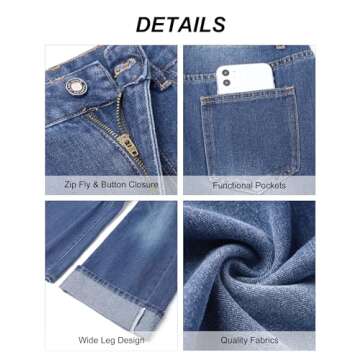 PHISOCKAT Wide Leg Jeans Woman High Waisted Jeans for Women Straight Leg Baggy Denim Cropped Jeans for Women Y2K