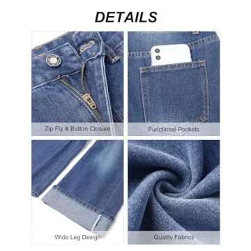 PHISOCKAT Wide Leg Jeans Woman High Waisted Jeans for Women Straight Leg Baggy Denim Cropped Jeans for Women Y2K