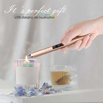 JETPRO USB Rechargeable Candle Lighter Electronic Arc Lighter Windproof Flameless with Safety Button for Camping Cooking BBQ (Gold)