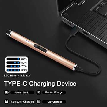 JETPRO USB Rechargeable Candle Lighter Electronic Arc Lighter Windproof Flameless with Safety Button for Camping Cooking BBQ (Gold)