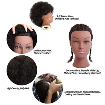 Phamb Afro Mannequin Head for Hair Practice 100% Human Hair