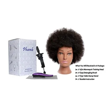 Phamb Afro Mannequin Head for Hair Practice 100% Human Hair