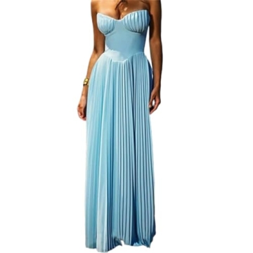 QNI Maxi Dress Corset Dress Pleated Tube Dress Sleeveless Backless Beach Dresses Sexy Off Shoulder S...