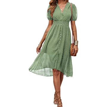 PRETTYGARDEN Green Dresses for Women Long Wrap Dress Polka Dot Short Sleeve Summer Dress for Women B...
