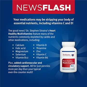 Dr. Sinatra Heart Healthy Multivitamin for Men with Vitamin D 1000 IU, A, B12, C, E, and Zinc, 90 Tablets (30-Day Supply)