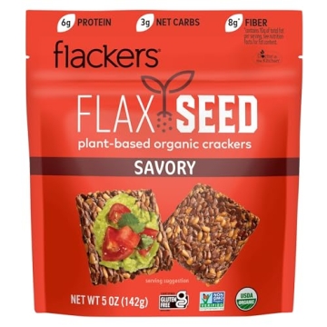 Flackers Organic Savory Flaxseed Crackers, Gluten Free, Non GMO, Vegan, Keto Snack, 8g Fiber, 3g Net...