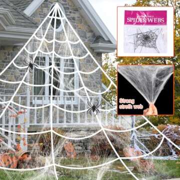 Y- STOP 16 Feet Halloween Decorations, Giant Spider Web with Super Stretch Cobweb Set and 2 Small Spider for Outdoor Graveyard Yard Halloween Decor