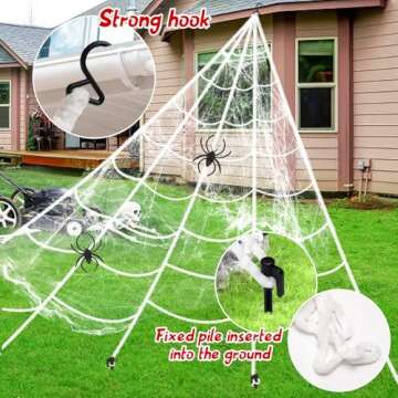 Y- STOP 16 Feet Halloween Decorations, Giant Spider Web with Super Stretch Cobweb Set and 2 Small Spider for Outdoor Graveyard Yard Halloween Decor