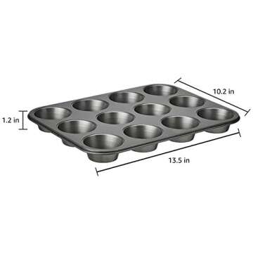 Amazon Basics Nonstick Round Muffin Baking Pan, 12 Cups, Set of 2, Gray, 13.9x10.55x1.22"