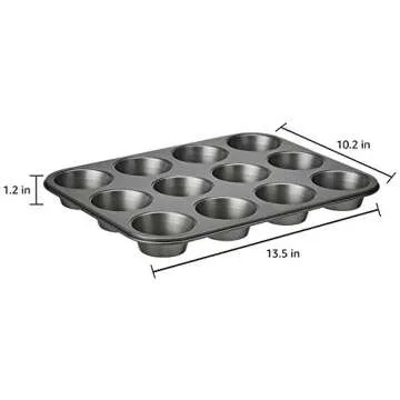 Amazon Basics Nonstick Round Muffin Baking Pan, 12 Cups, Set of 2, Gray, 13.9x10.55x1.22"