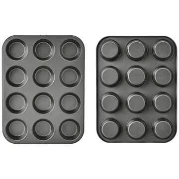 Amazon Basics Nonstick Round Muffin Baking Pan, 12 Cups, Set of 2, Gray, 13.9x10.55x1.22"
