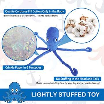 EXPAWLORER Octopus Dog Toy - Long Dog Squeaky Toys Puppy Birthday Gift Soft Stuffed Chew Toy, Crinkl...