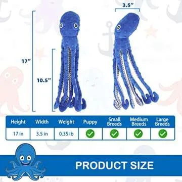 EXPAWLORER Octopus Dog Toy - Long Dog Squeaky Toys Puppy Birthday Gift Soft Stuffed Chew Toy, Crinkle Paper and Built-in Squeaker Durable Interactive Plush Toy for Small Medium Large Dogs, Blue