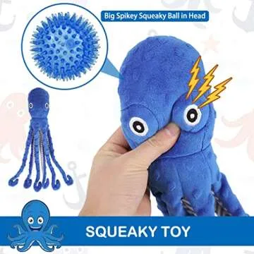 EXPAWLORER Octopus Dog Toy - Long Dog Squeaky Toys Puppy Birthday Gift Soft Stuffed Chew Toy, Crinkle Paper and Built-in Squeaker Durable Interactive Plush Toy for Small Medium Large Dogs, Blue