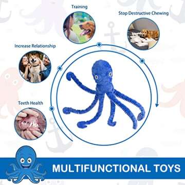 EXPAWLORER Octopus Dog Toy - Long Dog Squeaky Toys Puppy Birthday Gift Soft Stuffed Chew Toy, Crinkle Paper and Built-in Squeaker Durable Interactive Plush Toy for Small Medium Large Dogs, Blue